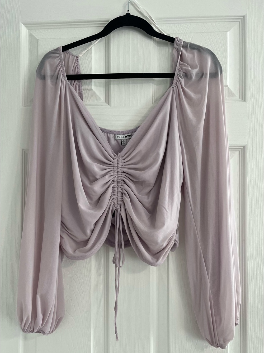 Fashion Nova Lilac Ruched Drawstring Long Sleeve Blouse